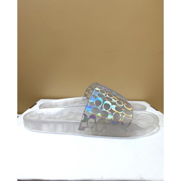 COACH Ugo Clear Holo Glitter Logo Jelly Pool Slides Slip On Sandals size 9 NEW! - Picture 2 of 6